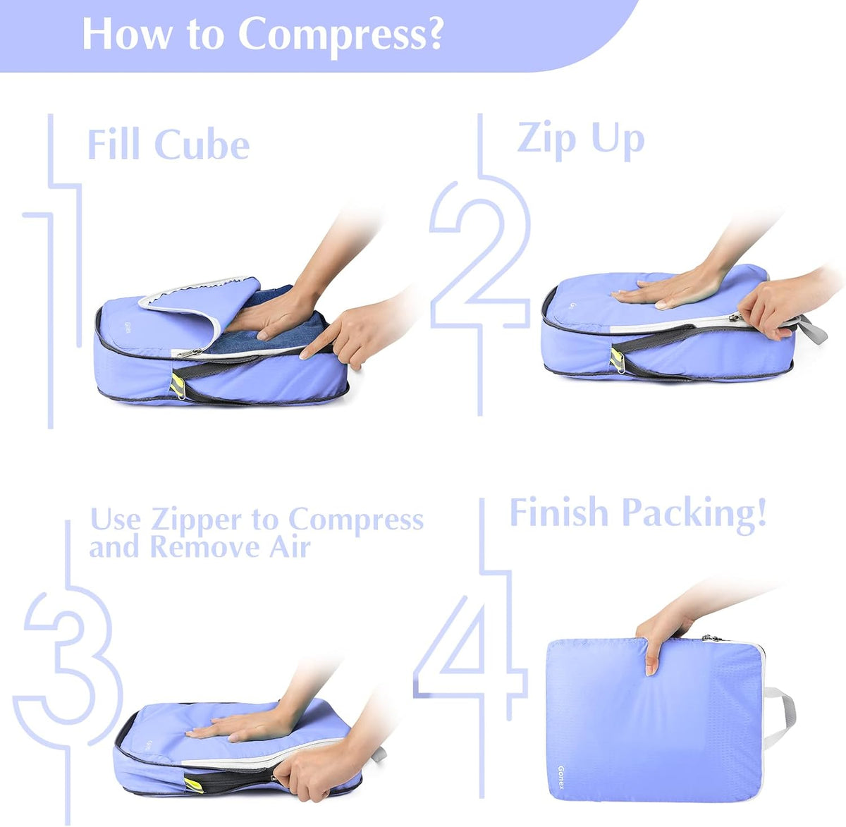 Compression Packing Cubes, 4pcs Expandable Storage Travel Luggage Bags Organizers (Deep Gray)