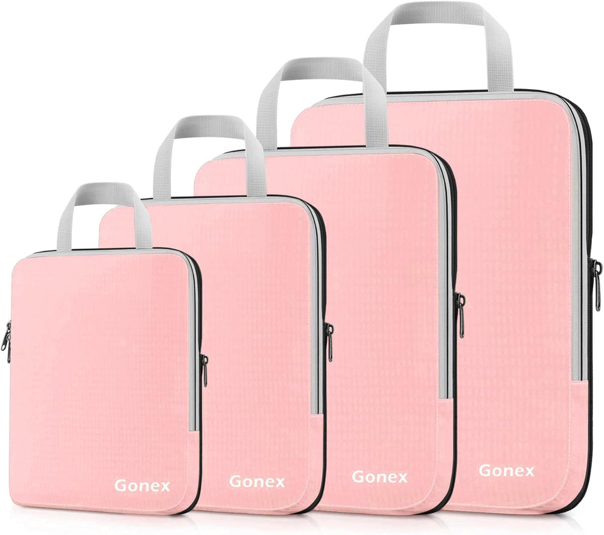 Compression Packing Cubes, 4pcs Expandable Storage Travel Luggage Bags Organizers (Deep Gray)