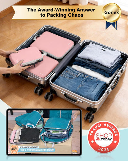 Compression Packing Cubes, 4pcs Expandable Storage Travel Luggage Bags Organizers (Deep Gray)