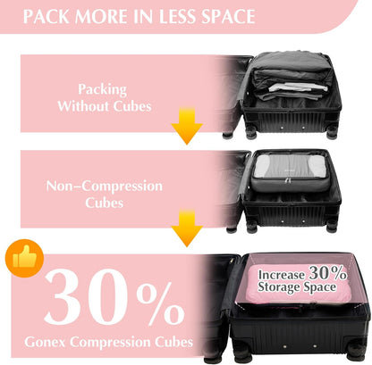 Compression Packing Cubes, 4pcs Expandable Storage Travel Luggage Bags Organizers (Deep Gray)
