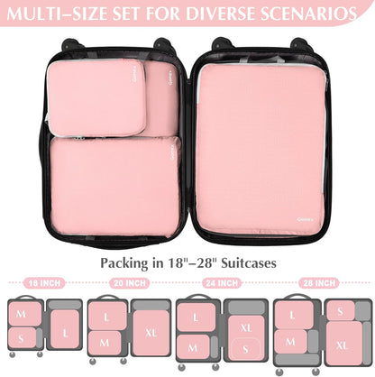 Compression Packing Cubes, 4pcs Expandable Storage Travel Luggage Bags Organizers (Deep Gray)