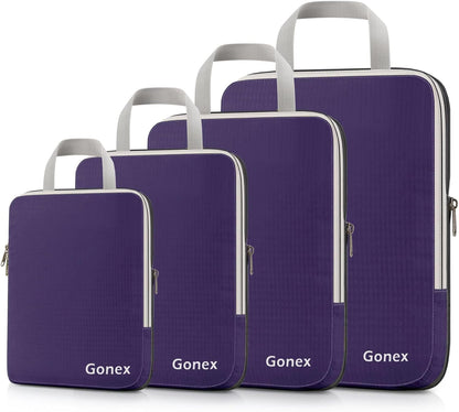 Compression Packing Cubes, 4pcs Expandable Storage Travel Luggage Bags Organizers (Deep Gray)