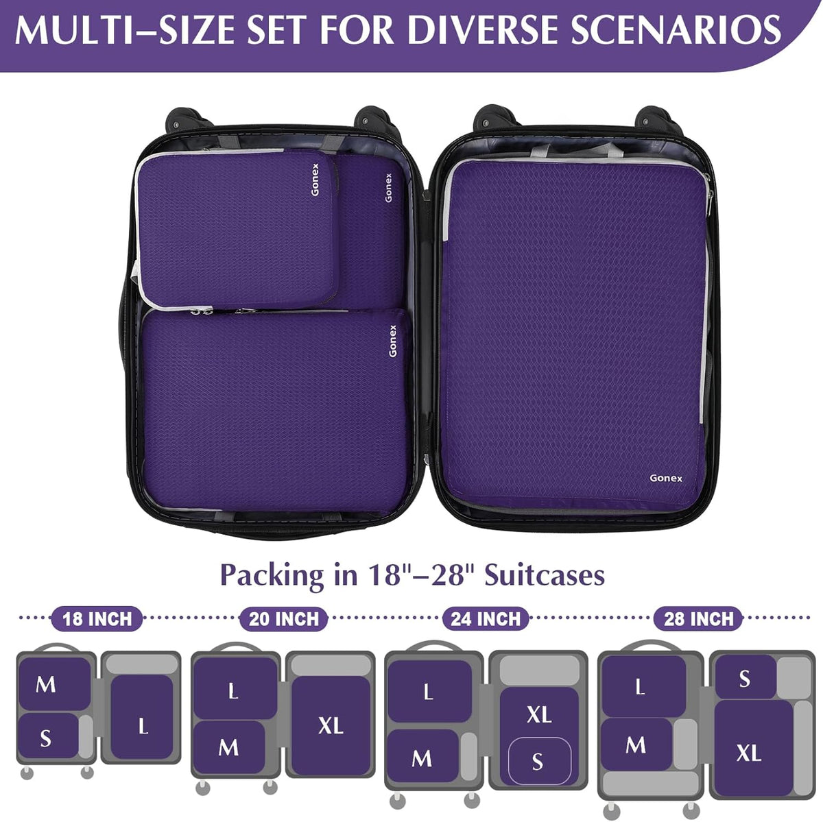 Compression Packing Cubes, 4pcs Expandable Storage Travel Luggage Bags Organizers (Deep Gray)
