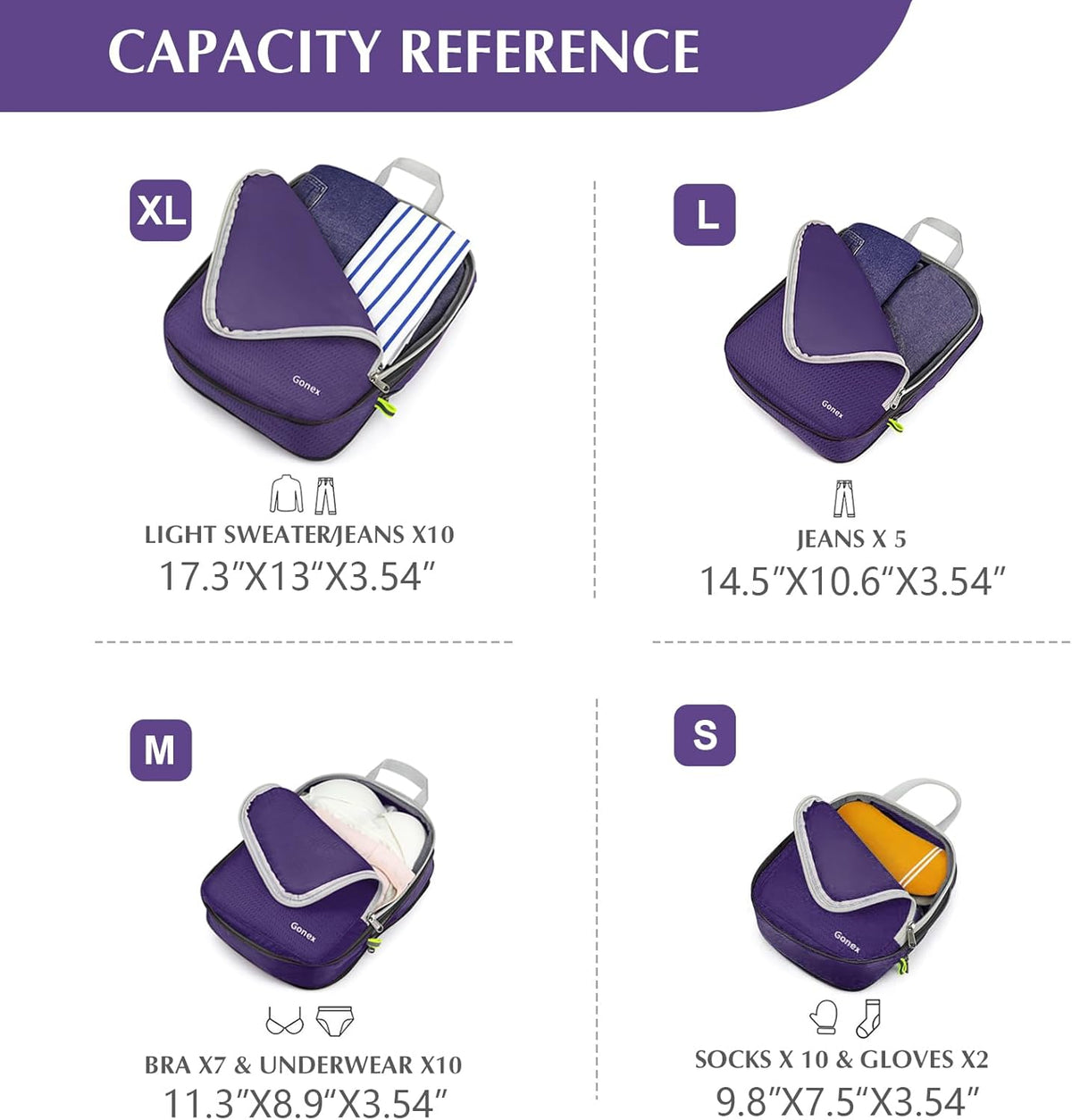 Compression Packing Cubes, 4pcs Expandable Storage Travel Luggage Bags Organizers (Deep Gray)