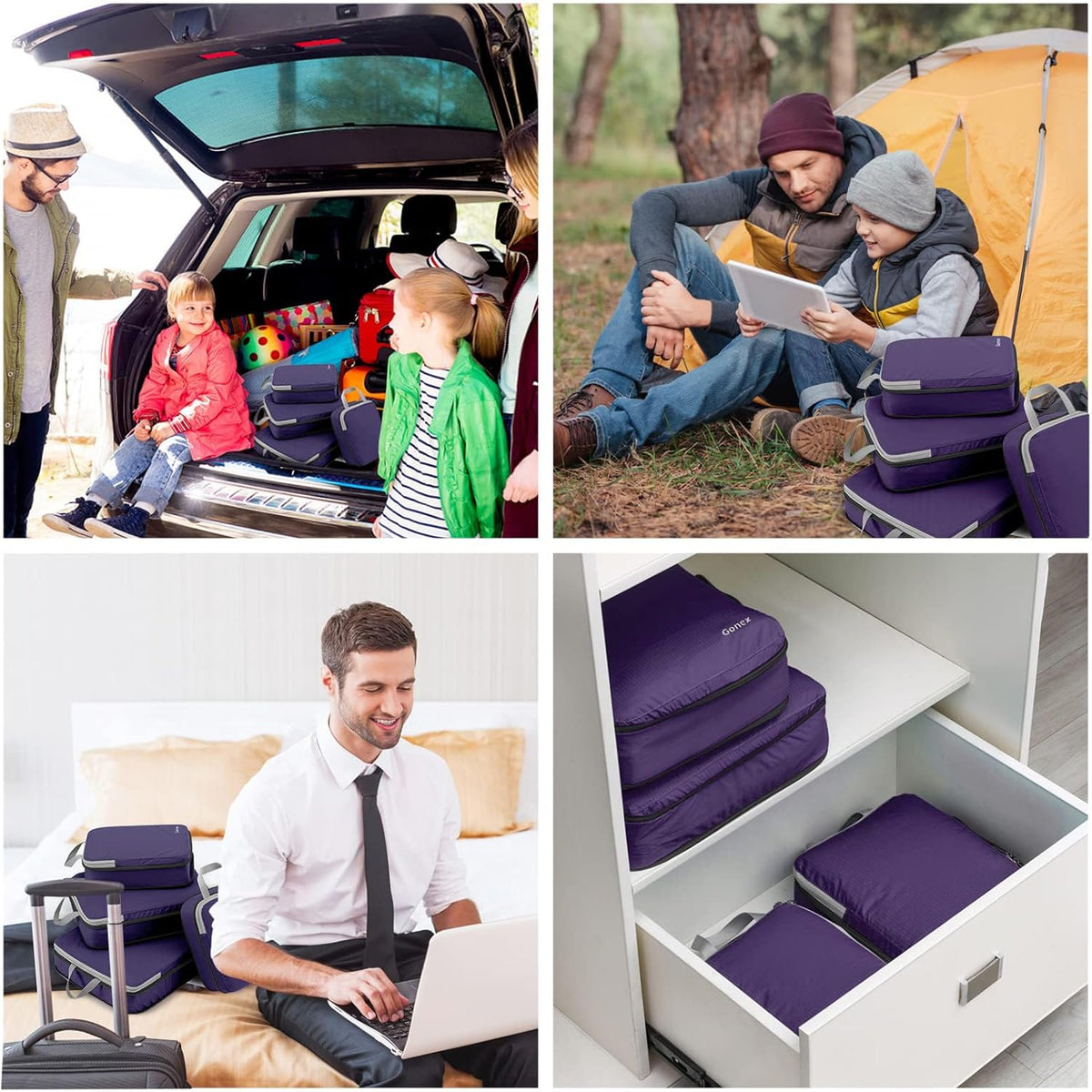 Compression Packing Cubes, 4pcs Expandable Storage Travel Luggage Bags Organizers (Deep Gray)
