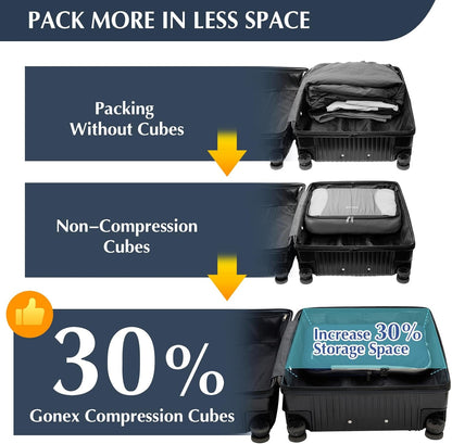 Compression Packing Cubes, 4pcs Expandable Storage Travel Luggage Bags Organizers (Deep Gray)