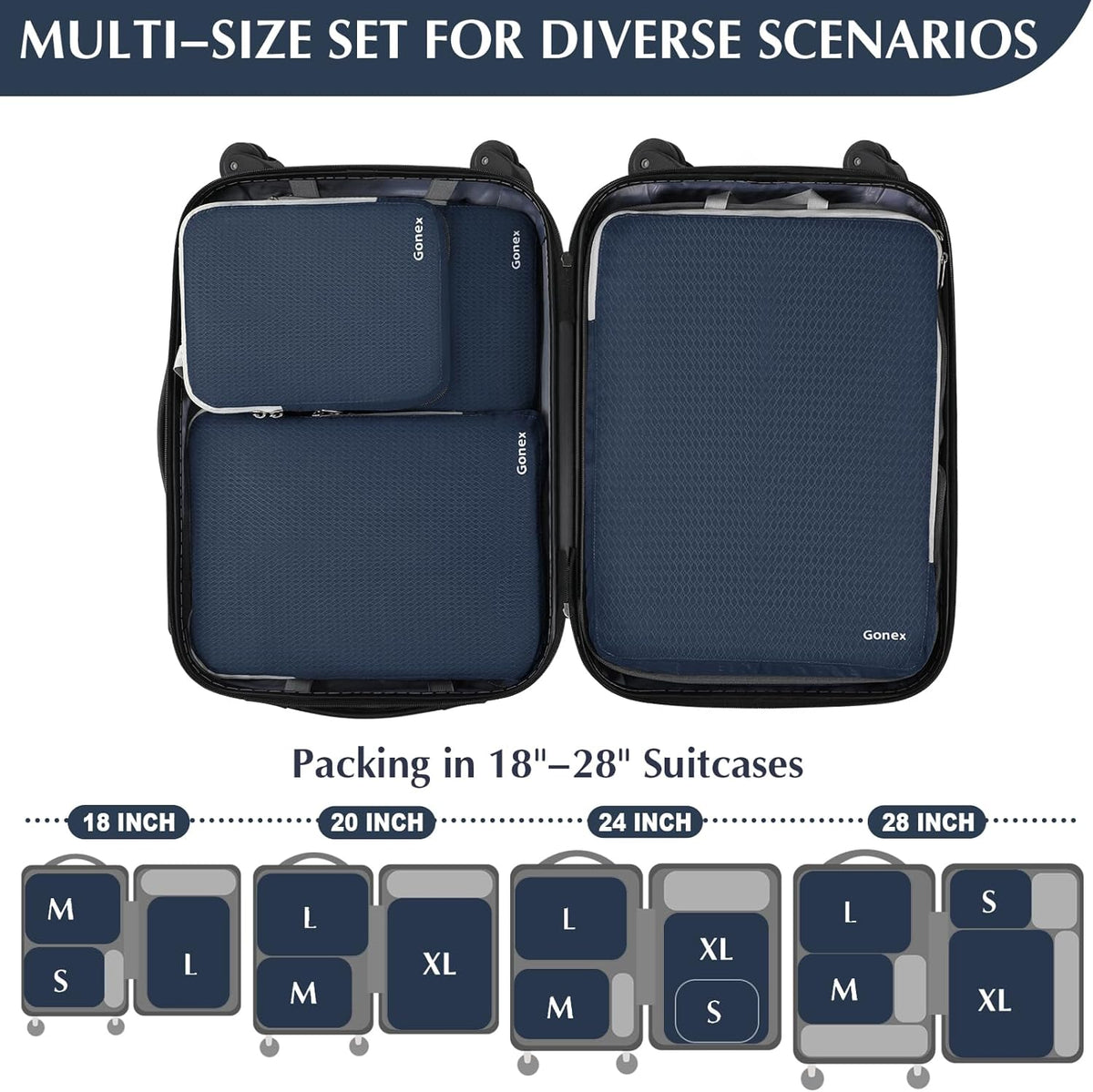Compression Packing Cubes, 4pcs Expandable Storage Travel Luggage Bags Organizers (Deep Gray)