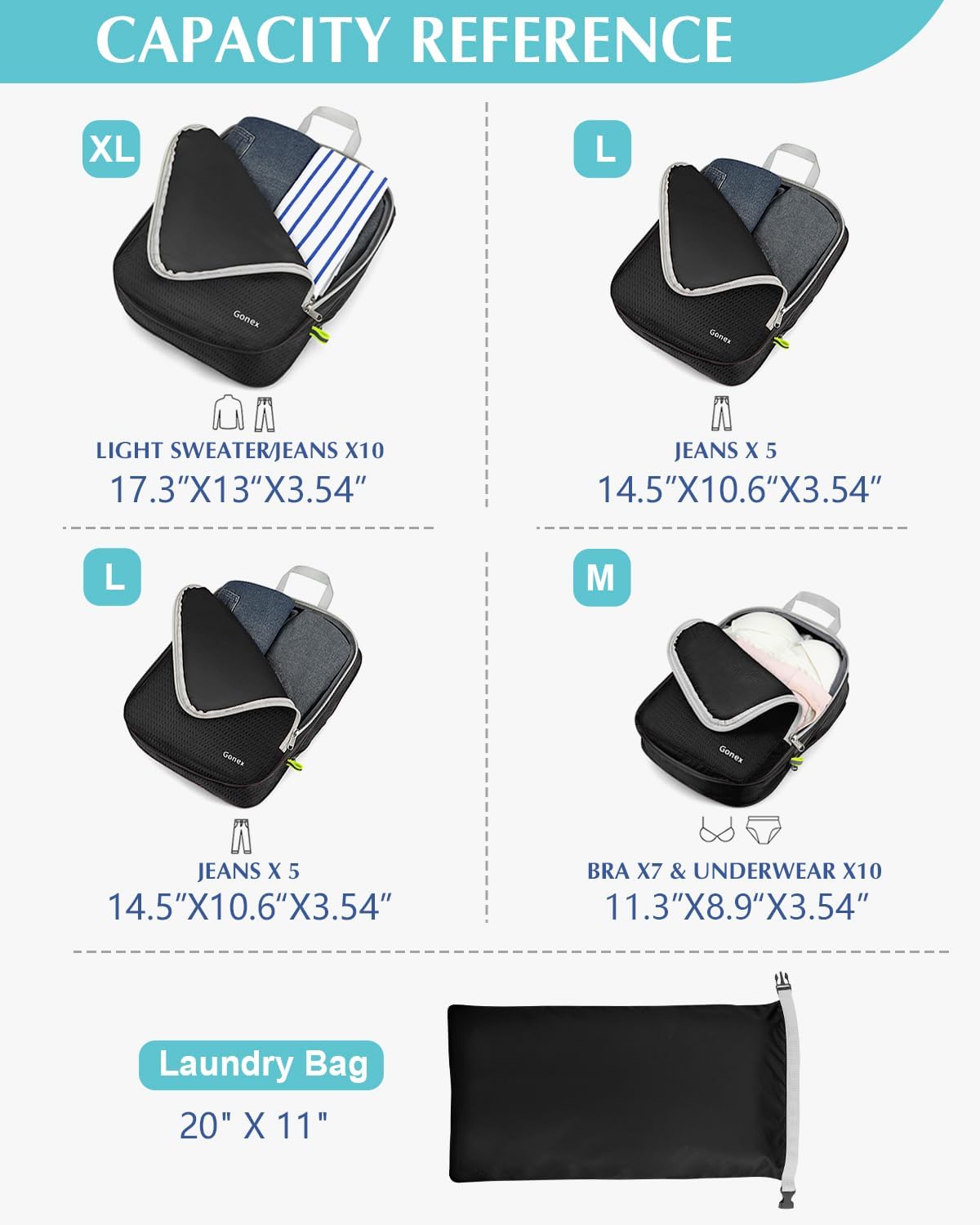 Compression Packing Cubes, 4pcs Expandable Storage Travel Luggage Bags Organizers (Deep Gray)