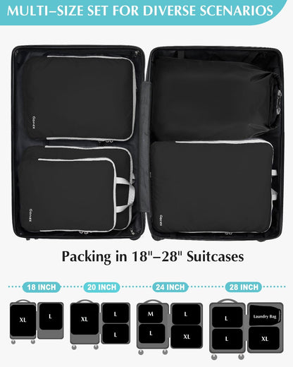 Compression Packing Cubes, 4pcs Expandable Storage Travel Luggage Bags Organizers (Deep Gray)