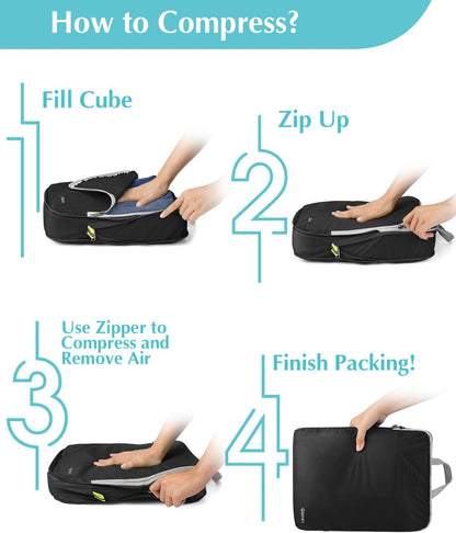 Compression Packing Cubes, 4pcs Expandable Storage Travel Luggage Bags Organizers (Deep Gray)