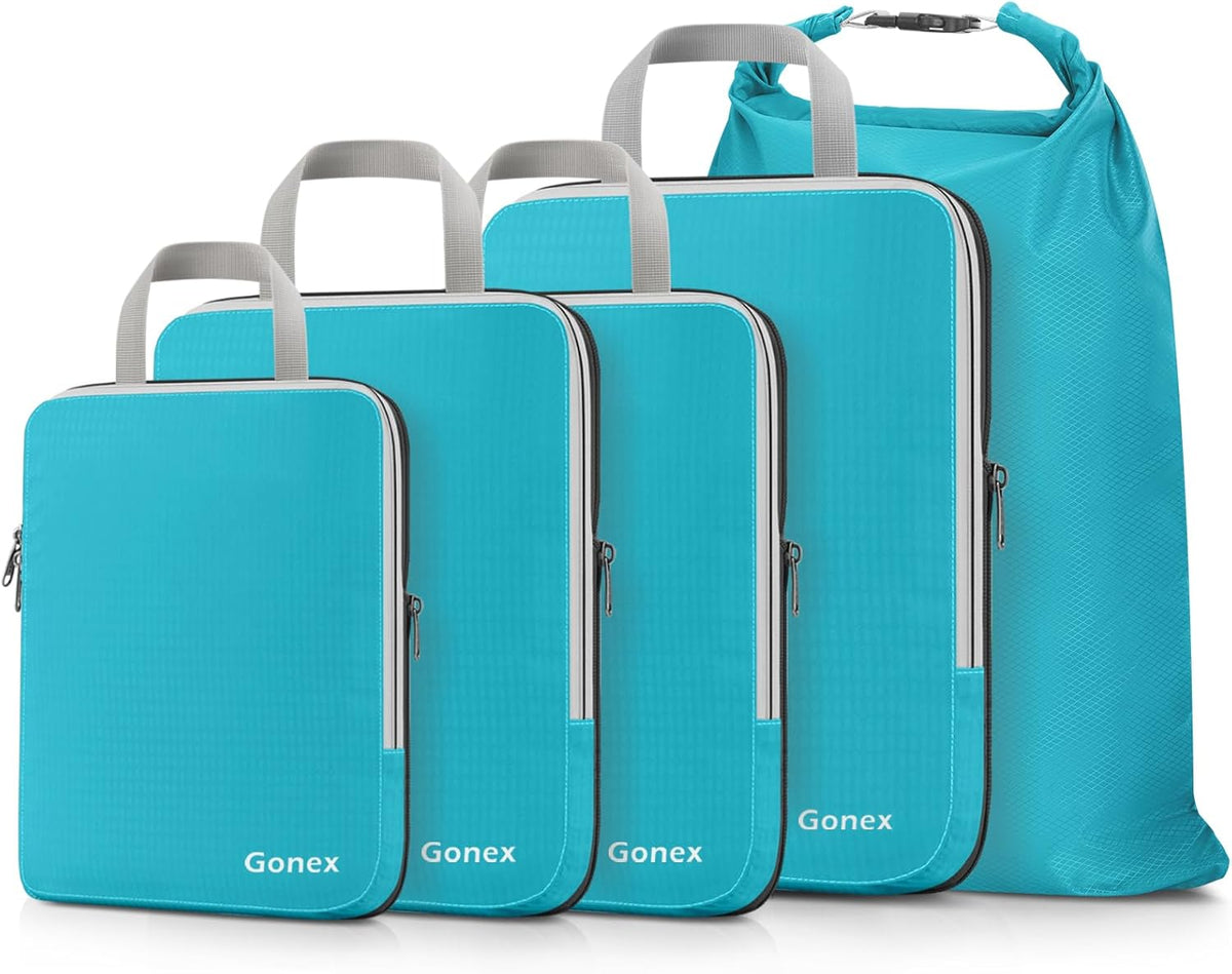 Compression Packing Cubes, 4pcs Expandable Storage Travel Luggage Bags Organizers (Deep Gray)