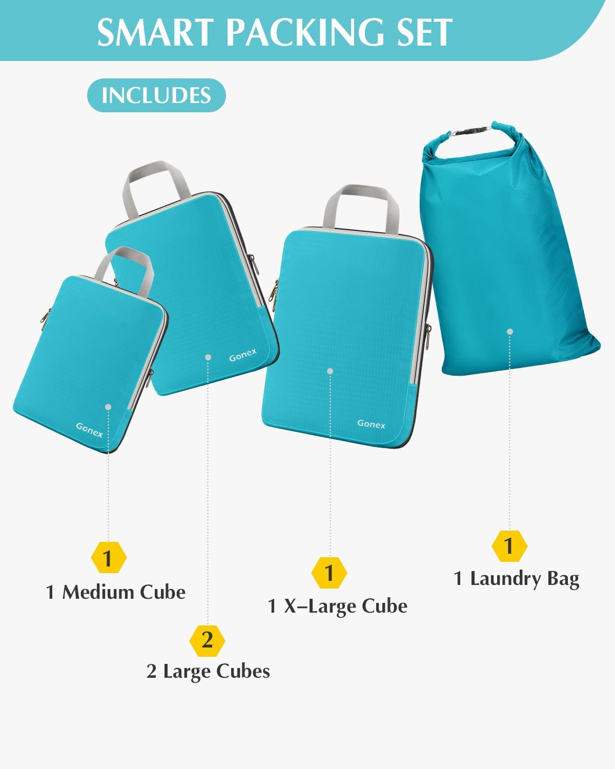 Compression Packing Cubes, 4pcs Expandable Storage Travel Luggage Bags Organizers (Deep Gray)