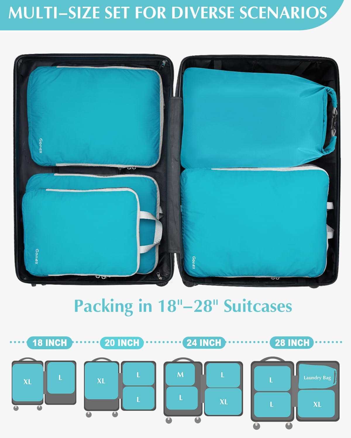 Compression Packing Cubes, 4pcs Expandable Storage Travel Luggage Bags Organizers (Deep Gray)