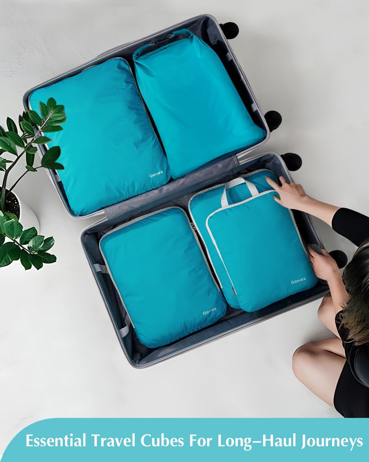 Compression Packing Cubes, 4pcs Expandable Storage Travel Luggage Bags Organizers (Deep Gray)