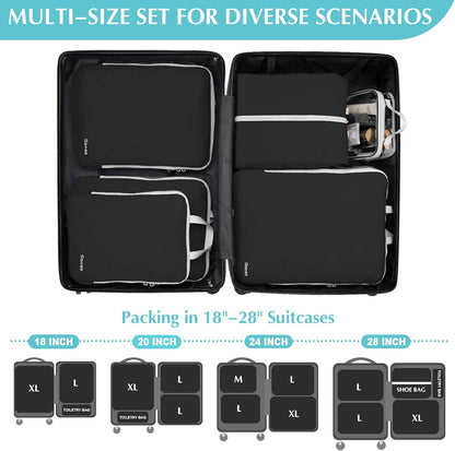 Compression Packing Cubes, 4pcs Expandable Storage Travel Luggage Bags Organizers (Deep Gray)