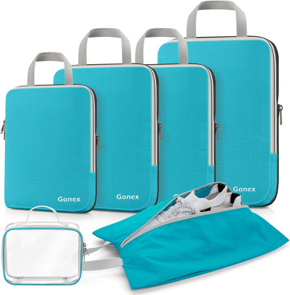 Compression Packing Cubes, 4pcs Expandable Storage Travel Luggage Bags Organizers (Deep Gray)
