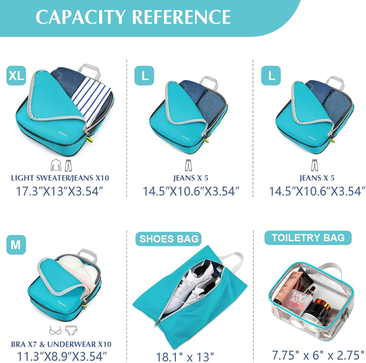 Compression Packing Cubes, 4pcs Expandable Storage Travel Luggage Bags Organizers (Deep Gray)