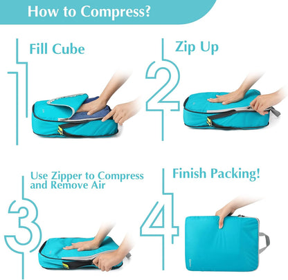 Compression Packing Cubes, 4pcs Expandable Storage Travel Luggage Bags Organizers (Deep Gray)