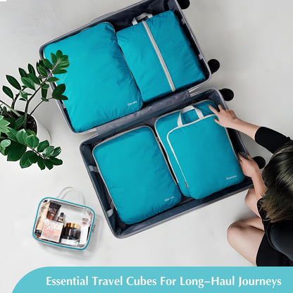 Compression Packing Cubes, 4pcs Expandable Storage Travel Luggage Bags Organizers (Deep Gray)