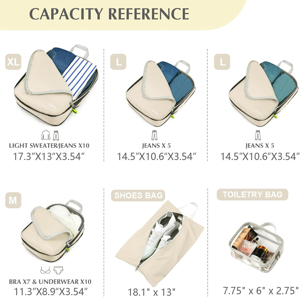 Compression Packing Cubes, 4pcs Expandable Storage Travel Luggage Bags Organizers (Deep Gray)