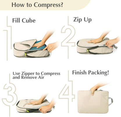 Compression Packing Cubes, 4pcs Expandable Storage Travel Luggage Bags Organizers (Deep Gray)