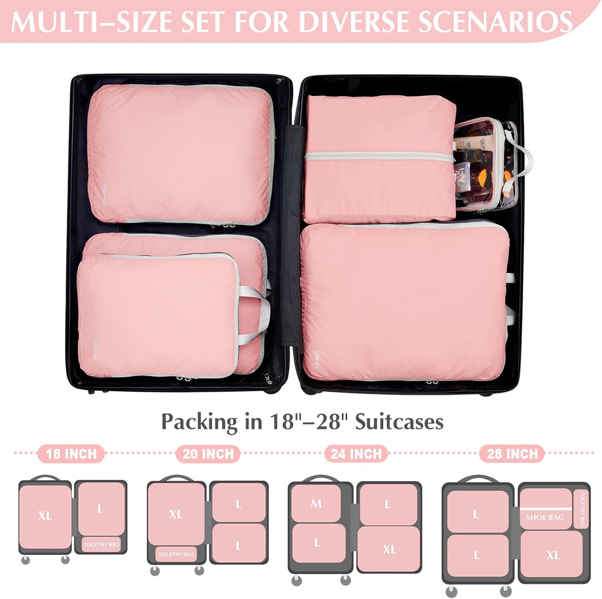 Compression Packing Cubes, 4pcs Expandable Storage Travel Luggage Bags Organizers (Deep Gray)