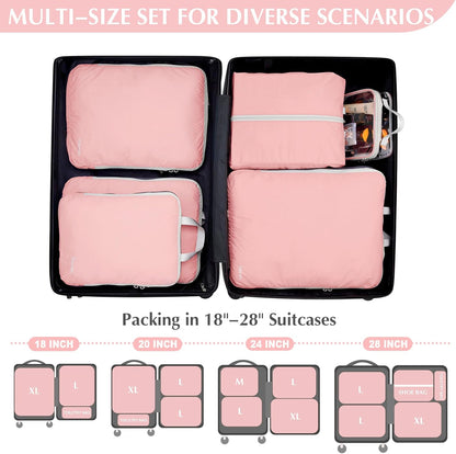 Compression Packing Cubes, 4pcs Expandable Storage Travel Luggage Bags Organizers (Deep Gray)