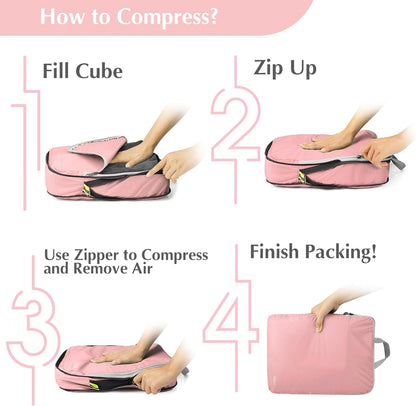 Compression Packing Cubes, 4pcs Expandable Storage Travel Luggage Bags Organizers (Deep Gray)