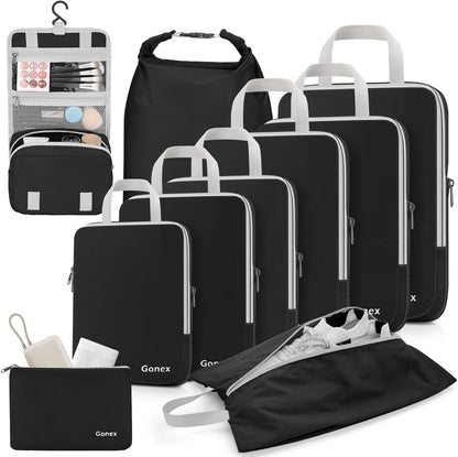 Compression Packing Cubes, 4pcs Expandable Storage Travel Luggage Bags Organizers (Deep Gray)