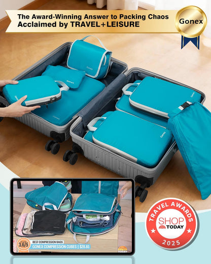 Compression Packing Cubes, 4pcs Expandable Storage Travel Luggage Bags Organizers (Deep Gray)