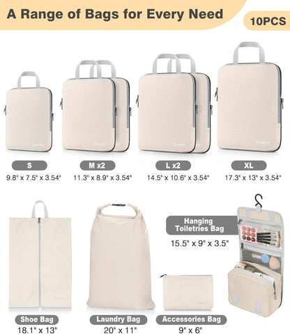 Compression Packing Cubes, 4pcs Expandable Storage Travel Luggage Bags Organizers (Deep Gray)