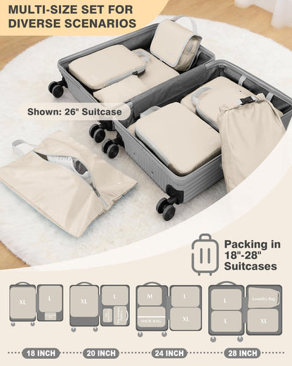 Compression Packing Cubes, 4pcs Expandable Storage Travel Luggage Bags Organizers (Deep Gray)