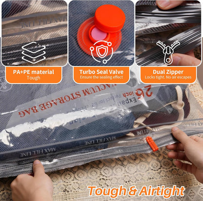 Vacuum Seal Bags for Travel with Pump, 9-Pack Space Saver | Cordless USB-C pump, 80% space saver, tear-proof PA+PE, dust/moisture proof, 3 sizes for travel luggage storage