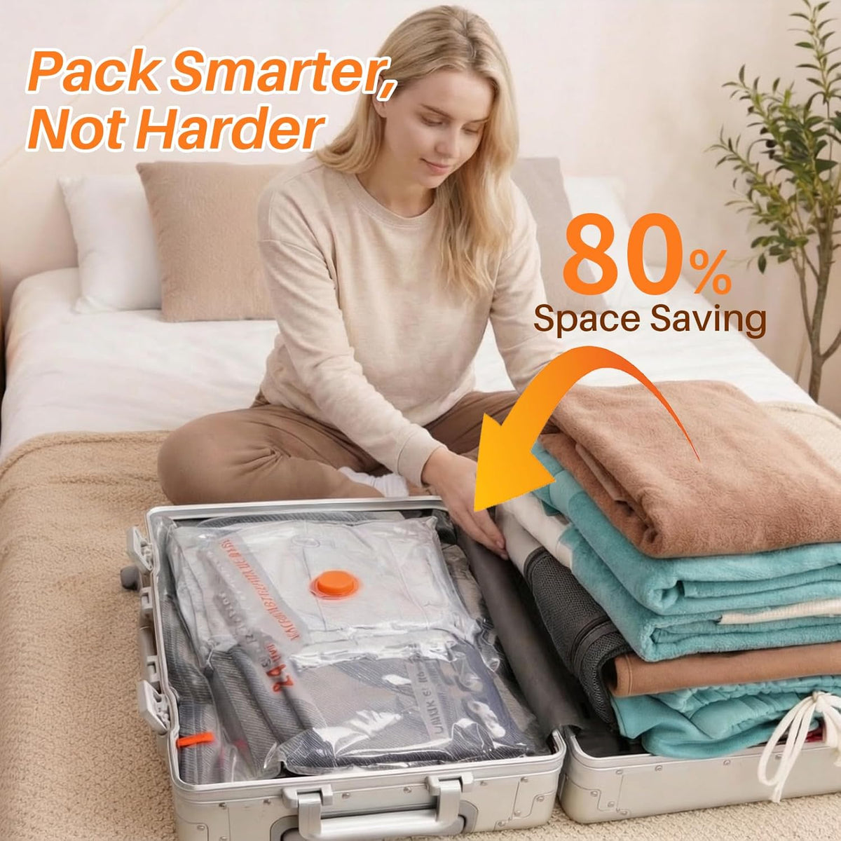 Vacuum Seal Bags for Travel with Pump, 9-Pack Space Saver | Cordless USB-C pump, 80% space saver, tear-proof PA+PE, dust/moisture proof, 3 sizes for travel luggage storage