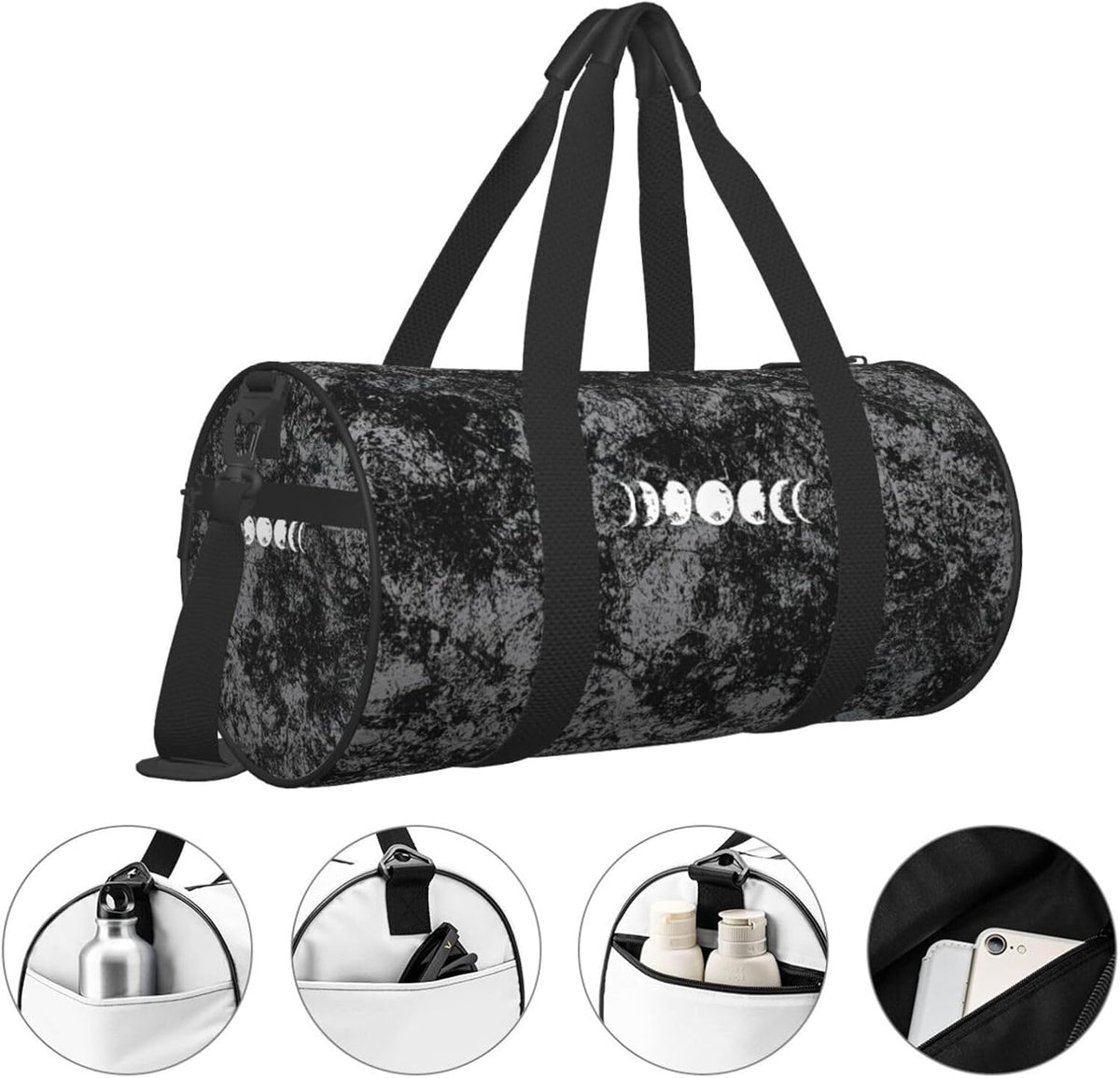 Moon Phases Convertible Garment Bag with Shoulder Strap, Carry on Garment Duffel Bag for Men Women - Rolling Foldable for Travel Luggage Bags (Black)
