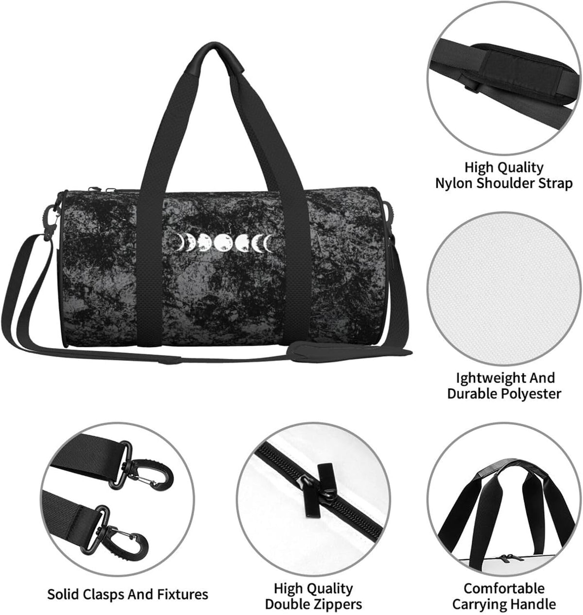 Moon Phases Convertible Garment Bag with Shoulder Strap, Carry on Garment Duffel Bag for Men Women - Rolling Foldable for Travel Luggage Bags (Black)