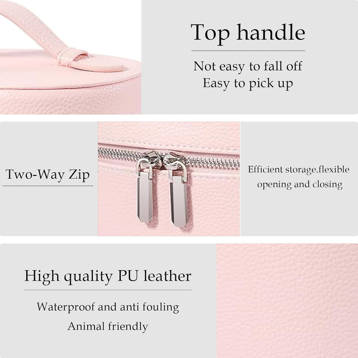 Leather Makeup Bag Organizer with Compartments - Standing Travel Cosmetic Bag for Women, Waterproof Vanity Case with Detachable Divider, Brown Portable Toiletry Bag