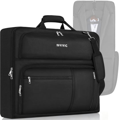 Garment Bags for Travel, 41'' Water-Resistant Carry On Garment Bag for Hanging Clothes, Large Suit Travel Bag Convertible Travel Garment Bag for Shirts, Dresses, Coats (Black)