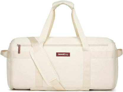 Convertible Travel Bag for Women, 60L Weekender Garment Duffel Carry-On with Shoe Compartment, Trolley Sleeve, Durable Water-Resistant Overnight Bag (Roller Edition, Beige)