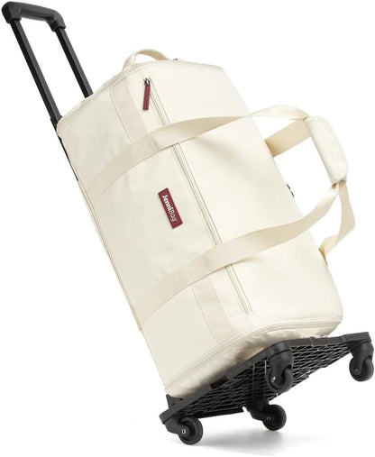 Convertible Travel Bag for Women, 60L Weekender Garment Duffel Carry-On with Shoe Compartment, Trolley Sleeve, Durable Water-Resistant Overnight Bag (Roller Edition, Beige)