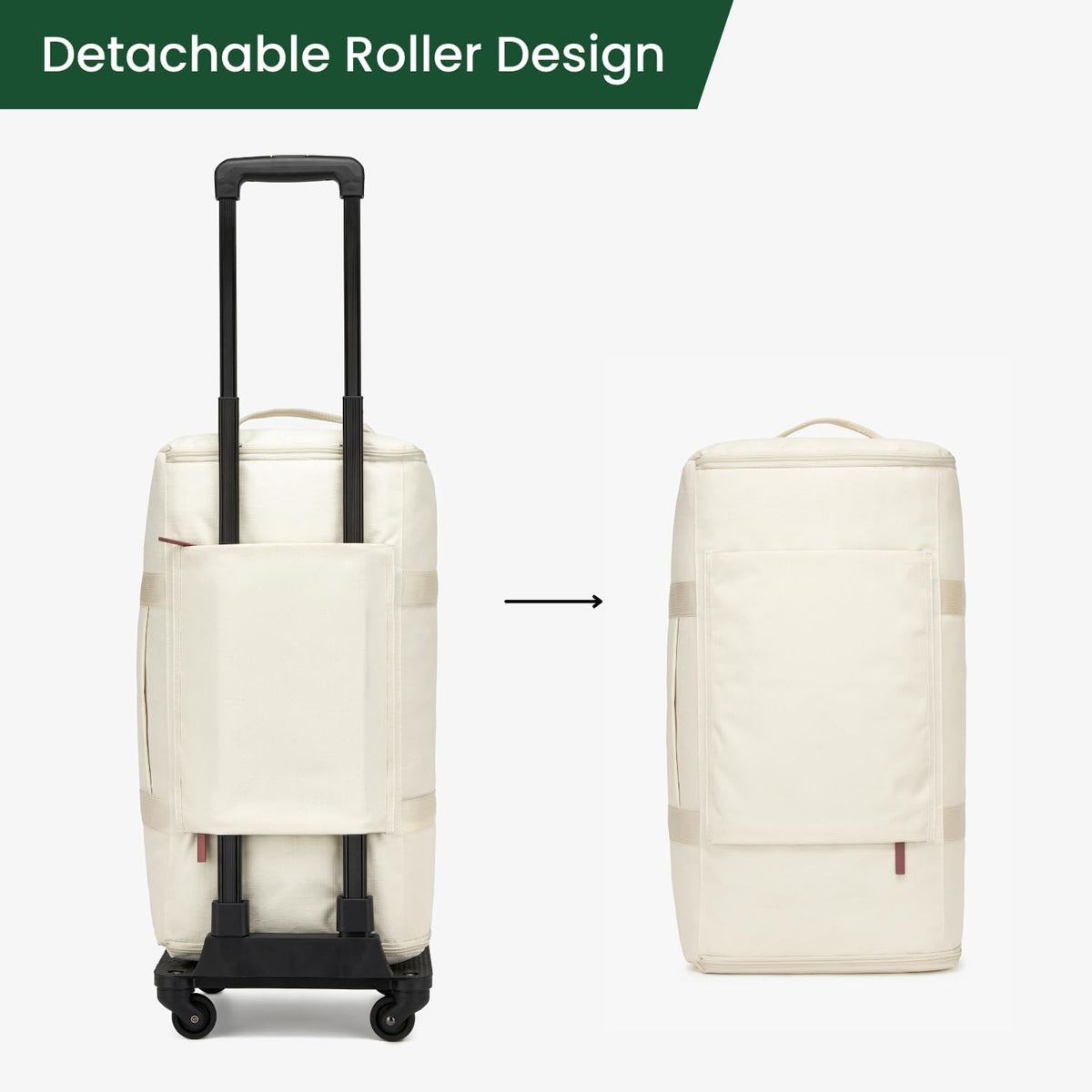 Convertible Travel Bag for Women, 60L Weekender Garment Duffel Carry-On with Shoe Compartment, Trolley Sleeve, Durable Water-Resistant Overnight Bag (Roller Edition, Beige)
