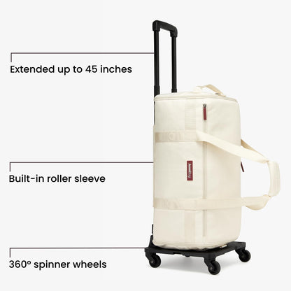 Convertible Travel Bag for Women, 60L Weekender Garment Duffel Carry-On with Shoe Compartment, Trolley Sleeve, Durable Water-Resistant Overnight Bag (Roller Edition, Beige)