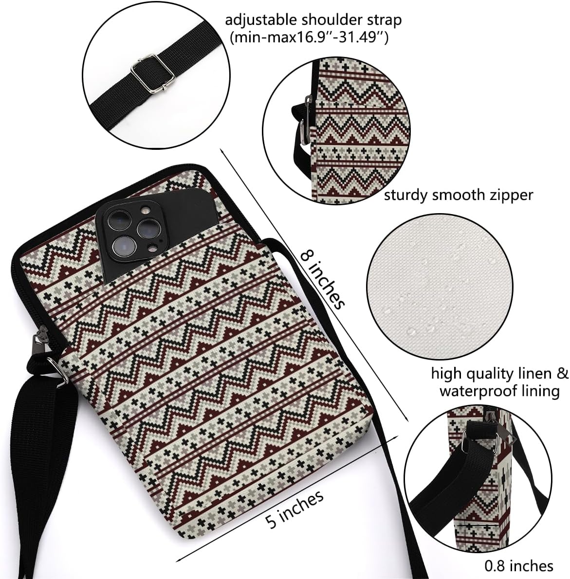 Aesthetic Patterns Crossbody Bags for Women Sling Bag Multi Waterproof Small Shoulder Sling Purse Bag Strap Cell Phone Bag