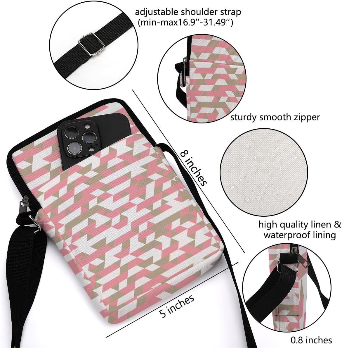 Aesthetic Patterns Crossbody Bags for Women Sling Bag Multi Waterproof Small Shoulder Sling Purse Bag Strap Cell Phone Bag