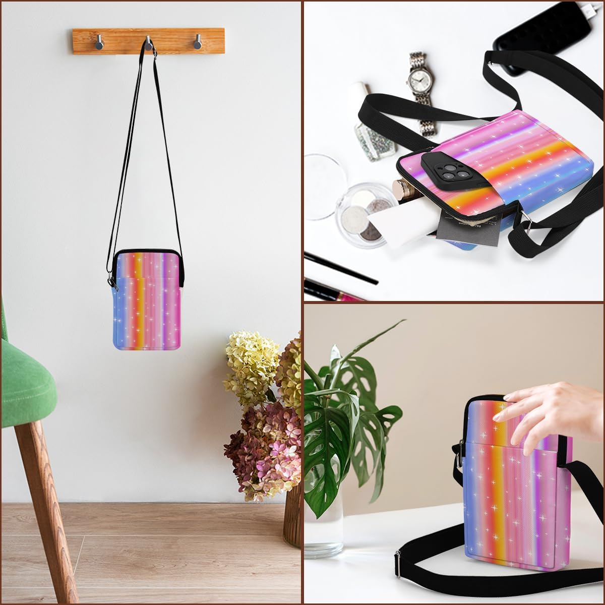 Aesthetic Patterns Crossbody Bags for Women Sling Bag Multi Waterproof Small Shoulder Sling Purse Bag Strap Cell Phone Bag