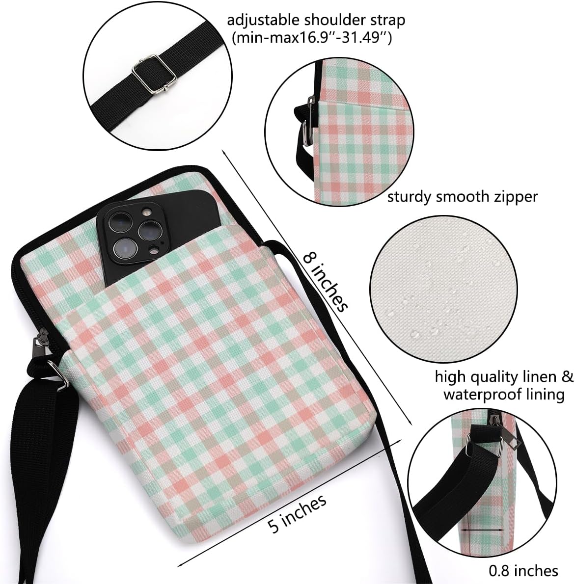 Aesthetic Patterns Crossbody Bags for Women Sling Bag Multi Waterproof Small Shoulder Sling Purse Bag Strap Cell Phone Bag