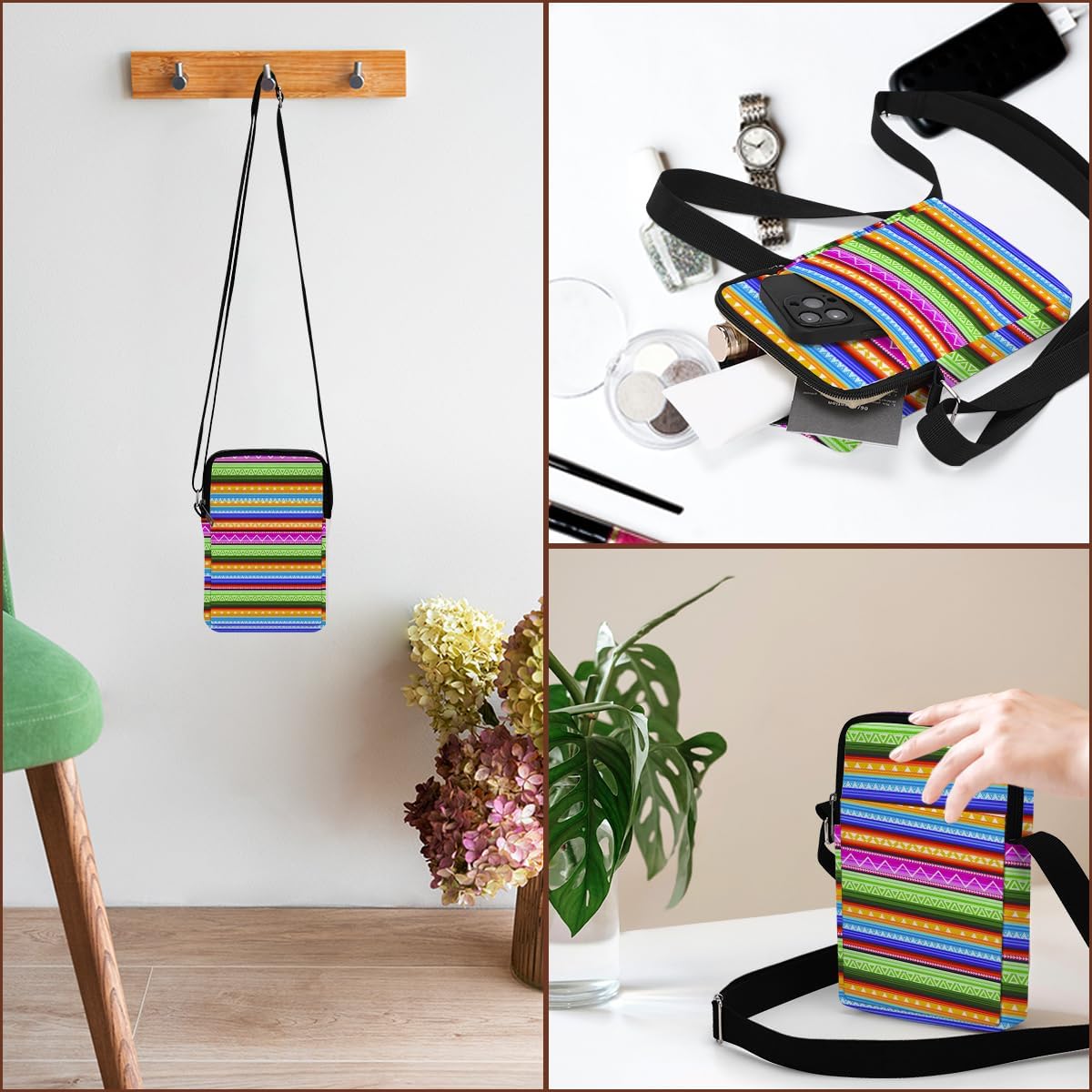 Aesthetic Patterns Crossbody Bags for Women Sling Bag Multi Waterproof Small Shoulder Sling Purse Bag Strap Cell Phone Bag