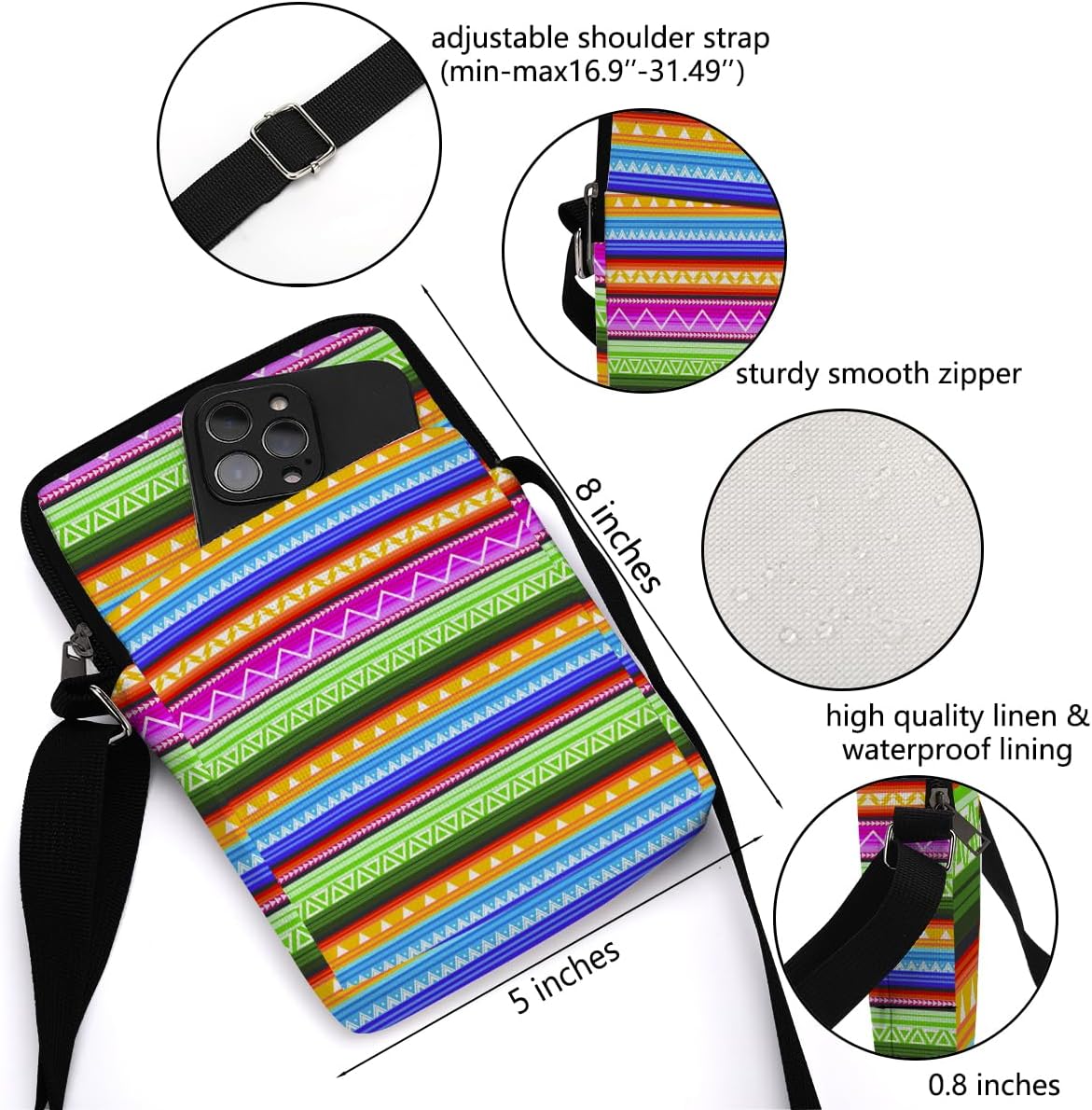 Aesthetic Patterns Crossbody Bags for Women Sling Bag Multi Waterproof Small Shoulder Sling Purse Bag Strap Cell Phone Bag