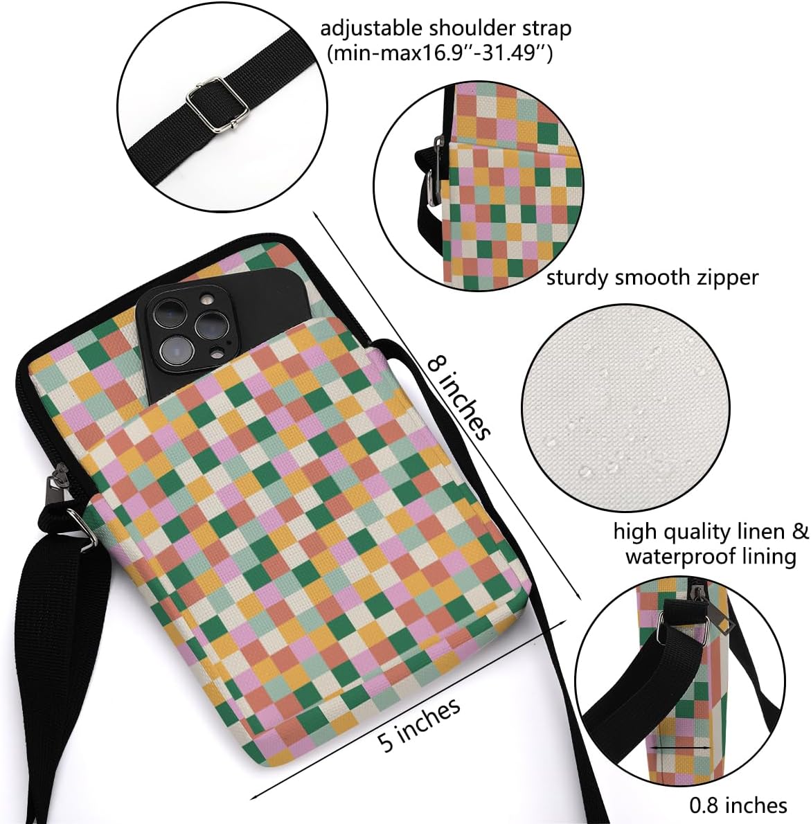 Aesthetic Patterns Crossbody Bags for Women Sling Bag Multi Waterproof Small Shoulder Sling Purse Bag Strap Cell Phone Bag