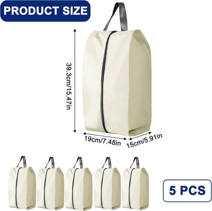 5Pcs XL Travel Shoe Bags Portable Travel Gifts Shoe Organizer with Zipper Closure, Waterproof Nylon Shoe Storage Organizer with Handle Travel Bags For Men and Women, Black